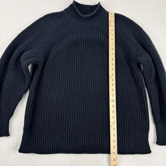 J Crew Relaxed Rollneck Sweater Womens 2X Black Chunky Knit Turtleneck Fisherman - Picture 13 of 16